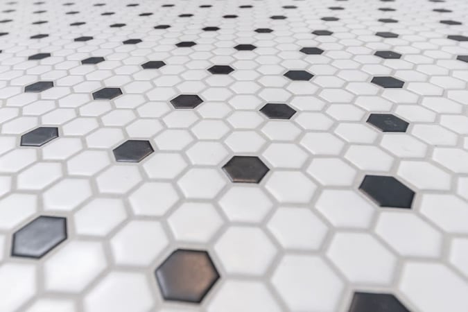 Hexagon Black and White Bathroom Tile